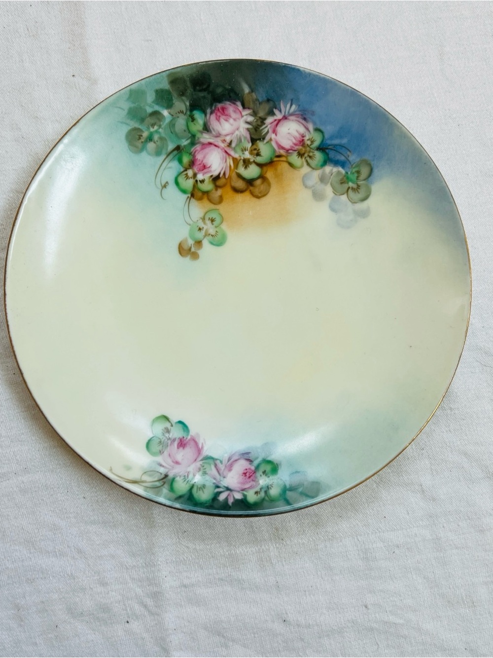 J & C Bavaria Plate Hecklin Studio Mpls. Pink Flowers Gold Rim 6 1/2" Vintage